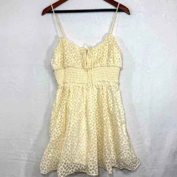 Urban Outfitters Large Riley Babydoll Mini Dress Sheer Ivory Floral Summer Girly - Picture 2 of 14